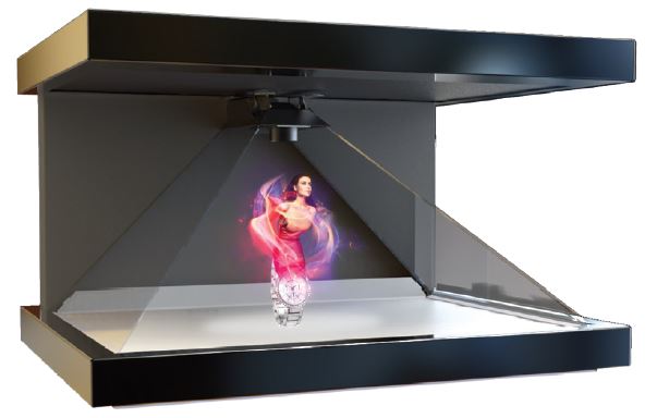 Varen er en avanceret udstillingsmontre. Den består af følgende komponenter:

- en montre i form af en sokkel af metal og/eller træ
- et pyramideformet kammer af klart glas
- en lysenhed i form af en 15 W LED-pære

samt

- en digital medieafspiller – danner et 3D billede i kombination med det pyramideformede glaskammer
- en LCD skærm (en LG 22” monitor)

Montren er åben ud mod fronten og til siderne og har et bagstykke, der holder loftet i montren. I loftet er placeret en LCD skærm.

Medieafspilleren danner tre videobilleder (evt. som filmsekvenser) som gengives på LCD skærmen. Den pyramideformede konstruktion spejler og afbøjer videobillederne fra LCD skærmen og disse mødes i centeret af kammeret, således at der dér dannes et holografisk (3-dimensionelt) billede i midten af pyramiden.

Medieafspilleren og pyramidekonstruktionen agerer i sammenhæng med produktet, der udstilles, således at en flydende holografisk animation afspilles i sammenspil med produktet.

Kammeret er forsynet med en 15 W LED lampe, som oplyser pyramidens indre og det produkt, der udstilles.