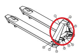 Varen er en del, som benyttes til håndbetjente palleløftere (håndløftevogne), i form af en trekantet plade med bagud bukkede sider. Pladen er 3 mm tyk og kan variere i bredden fra 520 mm til 680 mm.
Varen svejses på håndbetjente palleløftere og er en bærende del af chassiskonstruktionen. Den danner den mekaniske forbindelse mellem den hydrauliske pumpe og gaflerne.
Det er oplyst, at varen udelukkende består af højstyrkestål.