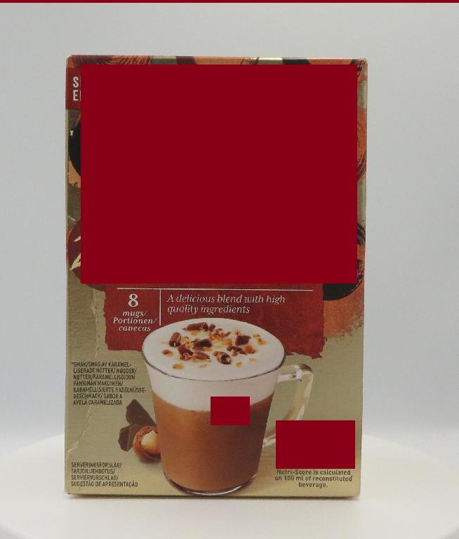 Varen er et lysebrunt pulver, med få hvide og mørkebrune bestanddele. Varen dufter sødt af kakao. Varen smager sødt og af kakao, kaffe og lidt af nødder. 

Når pulveret blandes med vand, dannes der lidt skum på overfladen. Den færdige tilberedning dufter af kakao og smager sødt og af kakao, kaffe og lidt af karamel.
Varen anvendes til fremstilling af en drikkevare. Varen tilsættes efter det oplyste varmt vand og kan derefter drikkes.
Det er oplyst, at varen indeholder følgende ingredienser:
Sukker, skummetmælkspulver, glukosesirup, drikkechokolade (sukker og kakaopulver), kokosolie, instant kaffe, laktose, fedtreduceret kakaopulver, surhedsregulerende midler, aroma.
Varen foreligger i små poser med 18,5 g. Poserne er pakket i kartonæsker til detailsalg, som indeholder 8 poser (nettovægt 148 g.).