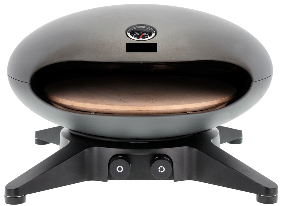 Varen er en fritstående åben gasovn med en pizzasten, der kan rotere ved tilkobling af strøm. Ovnen er formet som en flad kugle med en oval åbning i fronten, og ovenover åbning er en temperaturmåler. Ovnen er placeret ovenpå en sokkel med fire fødder. På fronten af soklen er en brænderstyringsknap og en rotationsstyringsknap.
Varen er tiltænkt anvendt som en pizzaovn.
Det er oplyst, at ovnen er støbt af aluminium og sokkelen med fødder er lavet af nylon.
Det er oplyst, at varen måler 35 cm høj, 57 cm dyb og 57 cm bred, og pizzastenens diameter måler 40 cm. Varen har en gasbrænder på 6,5 KW og kan på 20 minutter opnå en temperatur i ovnen på 400 °C.