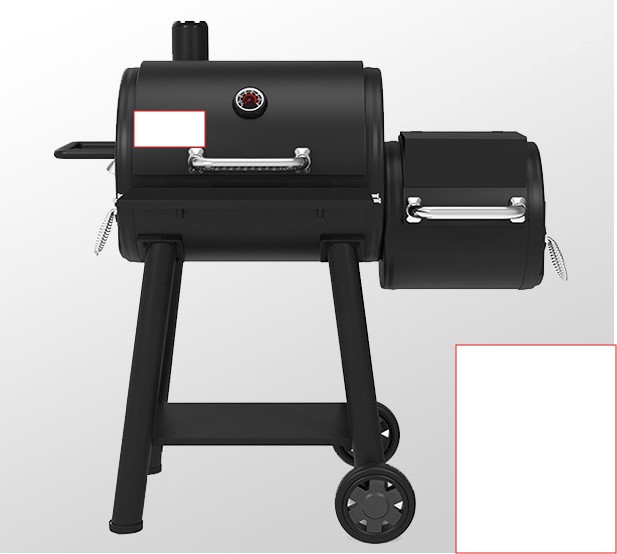 Varen er en kulgrill med to tøndeformet kamre.
Det ene kammer er større end det andet, og det er også på dette kammer, de fire ben er monteret. På to af benene er der monteret hjul, og mellem alle benene er der en plade.

Det store kammer har et låg på den lange side. På låget sidder et logo, et termometer og et håndtag. På bagsiden af det store kammer er der monteret en skorsten. I den ene ende af det store kammer er der et håndtag og derunder er en låge med håndtag og lukkemekanisme, så der kan åbnes ind til kammeret. Der er luftspjæld i lågen.

I den anden ende er det lille kammer monteret på det store kammer. Der er gennemgang mellem de to kamre. 
Det lille kammer har også et låg på samme side som det store kammer, og der er et håndtag på låget. I enden af det lille kammer er en låge med et håndtag og en lukkemekanisme, så der kan åbnes og lukkes ind til kammeret.

I bunden af begge kamre er en askeskuffe, som skubbes ind og tages ud gennem lågerne i enderne af varen. Der er perforerede bakker til kul- og røgspredning, samt grillriste i begge kamre, og i det store kammer er der en grillhylde over risten.
Det er oplyst, at varen anvendes til at grille og ryge mad i langsomt tempo ved hjælp af kul som brændsel. 
Ifølge det oplyste er varen en offsetryger, hvilket er en kulgrill og rygeovn i ét med et vandret kogekammer og et brændkammer på siden. Den er designet til at tilberede mad langsomt med indirekte varme.
Det er oplyst, at varen består af stål, og at grillristene er lavet af støbejern.
Varen foreligger i ikke samlet stand, og ifølge det foreliggende materiale foreligger alle dele til samling i emballagen.

Når varen er samlet, har den følgende mål:
Bredde: 66 cm.
Længde: 1,27 m.
Højde: 1,33 m.
Vægt: 84 kg.