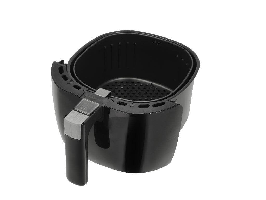 Varen er en airfryer, som fremstår kasseformet med rundede hjørner, toppen skråner let ud mod fronten, hvor der er et stort display. Under displayet er der en skuffe med håndtag, og inden i skuffen er en udtagelig kurv med huller i bunden.
Varen anvendes til tilberedning af fødevarer, bagning og stegning ved hjælp af cirkulerende varmluft. Det er oplyst at varen har forprogrammerede indstillinger til forskellige typer af fødevarer.
Varen består af et kabinet af plast, en skuffe og et stort digitalt display. Inden i kabinettet er der bl.a. et varmelegeme og en blæser. Skuffen og det indvendige rum, hvor maden tilberedes, er fremstillet af metal.
Det er oplyst at varen måler 34,5 x 27,4 x 32,6 cm, og vejer 4,2 kg. 
Varen er pakket i en papkasse som måler 38 x 30,4 x 35,4 cm
Samlet vægt 4,66 kg.