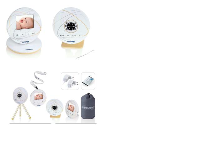 Surtido acondicionado para la venta al por menor que contiene:
- una cámara de televisión inalámbrica que incorpora un transmisor de frecuencia 2.4 GHz con 64 canales, 
- un monitor en color inalámbrico con pantalla de cristal líquido con una diagonal de pantalla de 6 cm (2,4 pulgadas), que incorpora un receptor de señales de la misma frecuencia que el emisor,
- dos adaptadores de corriente, una base, una batería recargable, una cinta para el cuello, un trípode y una bolsa.
Está destinado a la vigilancia de niños de corta edad en una distancia máxima de 150 m. Y se presenta en una caja de cartón para su venta al por menor.