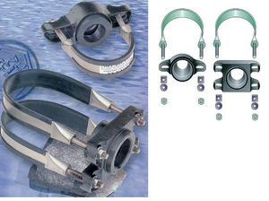 Cabeza de collarín de fundición maleable, tipo esferoidal, con salida roscada que incorpora una junta de caucho sintético. Se ajusta a la tubería por presión mediante una banda y dos tornillos con tuercas y arandelas, de acero inoxidable. Se utiliza para incorporar un dispositivo a tuberías de todo tipo. Y se presenta para su venta al por menor en tres modelos distintos con una salida roscada entre 3/4” y 2”, según el modelo.