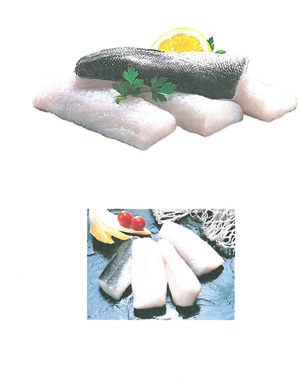 Lomos de merluza argentina (Merluccius hubbsi) congelados, con piel. No tiene espinas, salvo alguna que accidentalmente no se haya retirado durante el proceso de limpieza. Se presenta para su despacho en cajas de cartón con un contenido de 13 kg.