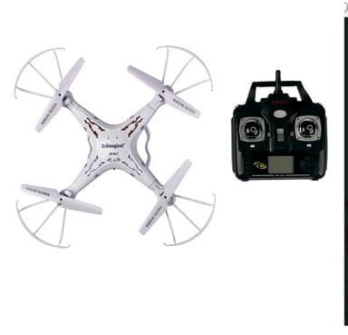 Artículo de plástico con forma de cruz, diseñado para volar, que incorpora cuatro hélices, un motor eléctrico y una videocámara. Tiene unas medidas de 31,5 cm de anchura y 7,5 cm de altura y se controla mediante un mando a distancia con cuatro canales de radiofrecuencia de 2.4 GHz. Tiene una autonomía de aproximadamente 7 minutos y se destina al entretenimiento de niños de edad superior a los 14 años. Se presenta para su venta al por menor con un cable USB, una tarjeta, un destornillador, tornillos y repuestos.