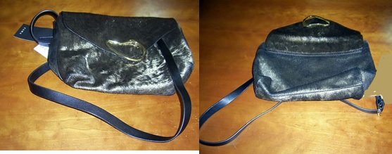 Bolso de mano fabricado en piel de bovino con pelo y con un interior 100% poliuretano, dispone de un asa larga también de poliuretano para poder llevarlo colgado al hombro (tipo bandolera). Tiene cierre metálico y un adorno metálico en color dorado.
Las medidas del bolso son: 280X65X200mm. Se presenta embalado en una bolsa transparente.
Bolso de mano.
Está fabricado en piel de bovino con pelo.