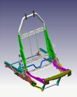 Partes de asientos de automóviles que se presentan en forma de una estructura de acero con unas dimensiones de 594 x 522,6 x 648,1 mm (largo x ancho x alto) que no se pueden usar directamente como asientos. Este artículo está compuesto por una base para el cojín y un bastidor para el respaldo que se ensamblan formando una única estructura metálica.