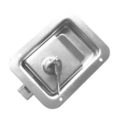Cierre con cerradura incorporada con una longitud de 120 mm y una anchura de 92 mm
Se utiliza como seguro en las cajas de herramientas instaladas en los vehículos no automóviles (remolques).
Chapa de acero cincado inoxidable.