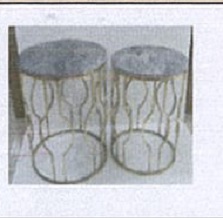 Mueble de piedra, mesa. Compuesta por una estructura de metal y un tablero de piedra.
Se utiliza como mobiliario.
La composición en volumen es 50 % piedra, 50 % hierro, siendo la estructura 100 % hierro y el tablero 100 % piedra.