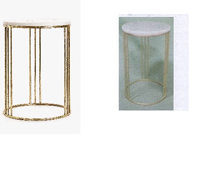 Mueble de piedra, mesa. Compuesta por una estructura de metal y un tablero de piedra. 
Medidas: 35 cm de diámetro y 32,5 cm de altura.
Se utiliza como mobiliario.
La composición en volumen es 50 % piedra, 50 % hierro, siendo la estructura 100 % hierro y el tablero 100 % piedra.