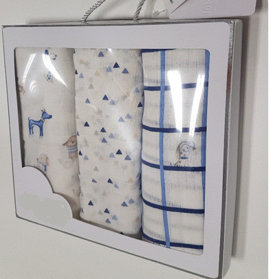 Tejido confeccionado en punto con fibras de algodón 100%.
Tiene unas medidas de 114cm x114cm.
Se presenta para su venta al público en una caja de cartón con tres unidades.
Se utiliza para limpiar los vómitos y secreciones de los bebes.
Algodón 100%.