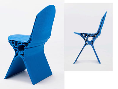 Silla de plástico (PETG). Se utiliza la técnica por impresión 3D con brazos robotizados. Dispone de varios colores: negro, blanco, rojo, gris, verde lima y azul.  Peso: 17kg.
Dispone las siguientes medidas:
 Altura 85 cm.
Asiento 40 cm de lado. 
y altura del respaldo 38 cm.
Se utiliza como asiento.
PETG.