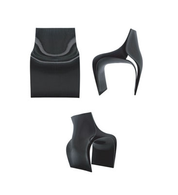 Silla de plástico (PETG). Se utiliza la técnica por impresión 3D con brazos robotizados.  Esta impresa en un solo caparazón de 7mm de espesor, compuesta por tres superficies onduladas que se adaptan al cuerpo humano. Dispone de un solo color:  Color negro.  Peso: 18 kg.
Medidas:
 Altura 90 cm.
Asiento 41 cm. 
y altura del respaldo 44 cm.
Se utiliza como asiento.
PETG