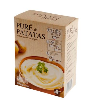 Copos de patata.
Se utilizan en la preparación de puré después de la rehidratación con agua y leche.
Se utilizan en la preparación de puré después de la rehidratación con agua y leche.