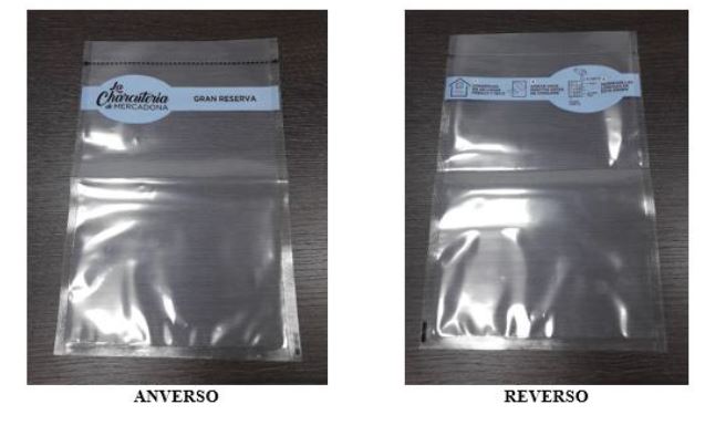 Bolsa de plástico, utilizada para el transporte o envasado de alimentos. No dispone de cierre. Tiene unas medidas de 190 mm x 290 mm.  Rectangular, transparente.
Se utiliza para envasar al vacío productos cárnicos loncheados.
Está fabricada a base de polietileno EVOH Pelable en su mayor parte y de poliéster.
