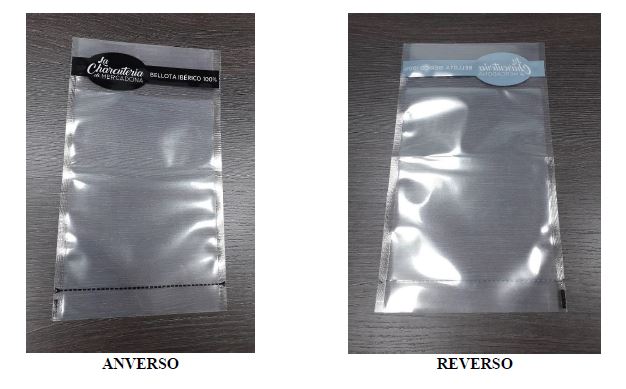 Bolsa de plástico, utilizada para el transporte o envasado de alimentos. No dispone de cierre. Tiene unas medidas de 170 mm x 290 mm.  Rectangular, transparente.
Se utiliza para envasar al vacío productos cárnicos en tacos.
Está fabricada a base de polietileno EVOH Pelable en su mayor parte y de poliéster.