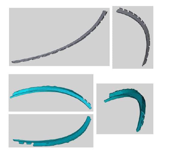 Artículos elaborados con fibra de carbono.
Según declaración del solicitante estos artículos se destinan a incorporarse a una estructura que acabará formando parte de la puerta de emergencia de una aeronave.
Se presentan en forma de perfiles curvos con rebordes laterales con una serie de huecos y hendiduras y perfiles en ángulo recto con bordes redondeados.