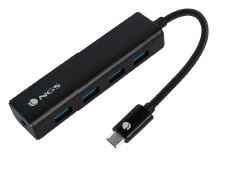 Concentrador (HUB) de 4 puertos USB3.0 con conexión de entrada USB tipo C, con las características principales siguientes: 

	Dimensiones del producto (Ancho x Alto x Fondo): 102 mm x 16 mm x 24 mm

Cuatro puertos PLUG AND PLAY USB 3.0 a USB-C HUB. 

No se necesita una fuente de energía externa. 
Número de puertos: 4
Tasa de transferencia: 5 Gbps / 480 Mbps
Compatible: USB 3.0 / 2.0 / 1.1 / 1.0 
Interfaz: USB 3.0
Longitud del cable: 15 cm
El producto se utiliza como periférico de mackbooks, ordenadores portátiles y de sobremesa.