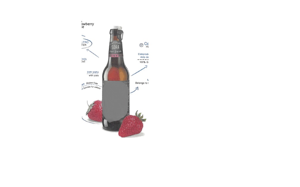 Sidra elaborada con manzanas 100% gallegas, con 6% de zumo de fresa.  Color rosa intenso, brillante, aroma de la fusión entre las fresas y la madurez cítrica del yuzu y sabor a fresas con regusto a la sidra de la que procede. Grado alcohólico: 4% volumen. Se presenta en botellas de vidrio de 20 y 33cl y en latas de 33 cl.
Apto para el consumo humano.
Sidra, zumo de fresa a partir de concentrado, azúcar, gasificante: dióxido de carbono, concentrados de zanahoria negra, cártamo y rábano rojo, aroma de fresa, aroma natural de yuzu,conservante: sorbato potásico y metabisulfito potásico.
Libre de levaduras, mohos y bacterias aerobias. No contiene patulina. Sin gluten. Contiene sulfitos.