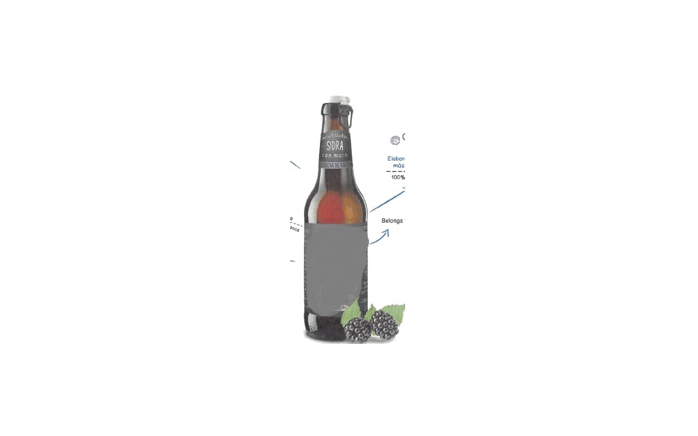 Sidra elaborada con manzanas 100% gallegas, con 6% de zumo de mora.  Color rosado brillante, aroma a sidra con notas de frutos del bosque y sabor a mora, dulce, ligero y refrescante. Grado alcohólico: 4% volumen. Se presenta en botellas de vidrio de 20 y 33cl y en latas de 33 cl.
Apto para el consumo humano.
Sidra, zumo de mora a partir de concentrado, azúcar, gasificante: dióxido de carbono, colorante: antocianinas, aroma de moras, conservante: sorbato potásico y metabisulfito potásico
Libre de levaduras, mohos y bacterias aerobias. No contiene patulina. Sin gluten. Contiene sulfitos.