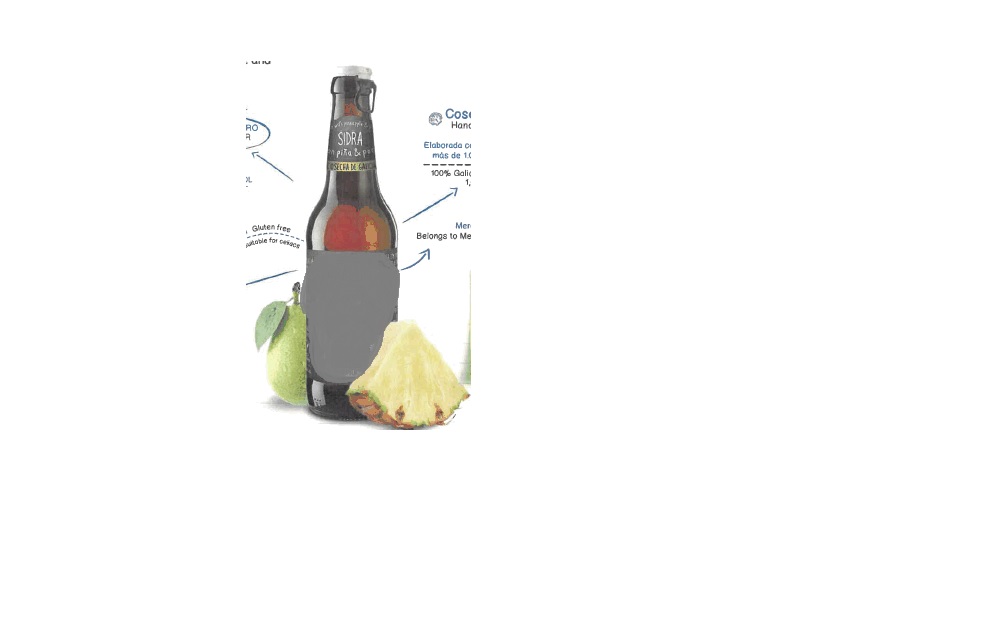Sidra elaborada con manzanas 100% gallegas, con 20% de zumo de piña y un 10% de zumo de pera.  Color amarillo ocre con turbidez por el contenido de la fruta, aroma fresco e intenso a sidra. La acidez de la piña y la sidra se fusionan entre sí y son equilibradas por el frescor que aporta la pera. Grado alcohólico: 4% volumen. Se presenta en botellas de vidrio de 20 y 33cl y en latas de 33 cl.
Apto para el consumo humano.
Sidra, zumos de piña y pera a partir de concentrado, azúcar, gasificante: dióxido de carbono, colorante: antocianinas, aroma de pera, conservante: sorbato potásico y antioxidante: ácido ascórbico.
Libre de levaduras, mohos y bacterias aerobias. No contiene patulina. Sin gluten. Contiene sulfitos.