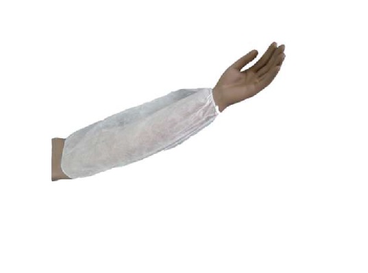 Manguito (cubre manga) de un solo uso, color blanco, confeccionado con tela sin tejer de fibras sintéticas, polipropileno (PP), 30 g/m2, con elásticos de ajuste en ambos extremos y unas dimensiones de 40 x 20 cm; para preservar la ropa.
Este artículo está destinado a usarse en las industrias, para proteger las prensas de vestir de posibles visitas a las instalaciones o personas que realizan determinados trabajos, que podrían manchar sus prendas de trabajo habituales.
Producto de un solo uso, se presenta en bolsas con 100 unidades.