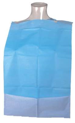 Babero de adulto hecho con fibras de papel tissúe (85%) y una fina capa de polietileno (15%). Las capas están unidas entre sí para dar estanqueidad al producto La parte superior está perforada para poder introducir el cuello y ajustarlo y en la parte inferior tiene un borde plegado a modo de bolsillo/receptáculo.
Este artículo está destinado a usarse en geriátricos para proteger de la suciedad a los ancianos mientras comen.
Producto de un solo uso. Color Azul. Tiene unas medidas de 36 x 65cm más 10 cm de bolsillo.
Se presenta para su venta al público en cajas con cinco bolsas, conteniendo cada bolsa de 100 unidades, teniendo en total cada caja 500 unidades.