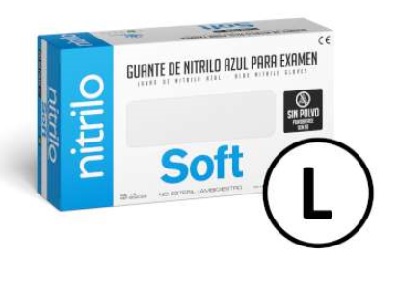 Guante elástico de caucho sintético vulcanizado, sin endurecer, sin empolvar, de un solo uso. De color azul-purpura. Se usa indistintamente en las dos manos.
Uso sanitario, así como otros usos.
Cumple las normas EN455-1, EN455-2, EN455-3 y otras equivalentes.
Copolimero de butadieno acrilonitrilo.
Se presenta para venta al público en estuches no estériles de 100 unidades embalados en cajas con 10 estuches.