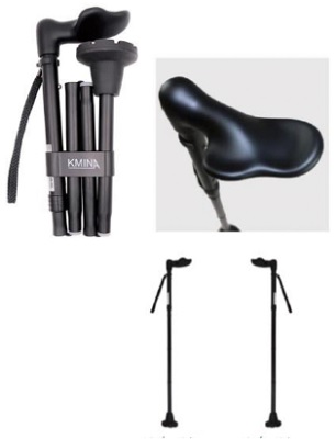 Bastones plegables de fibra de carbono o de aluminio, según modelo. 
-	Modelo no ergonómico está formado por: empuñadura cómoda y de fácil agarre, cinta de nylon para la muñeca que facilita su transporte, contera ligera, sistema de plegado y funda. Cuenta con 6 regulaciones de altura que permiten que el bastón se adapte a usuarios de alturas entre 155-185 cm. Longitud plegado 33cm. Para usuarios hasta 100kg.
-	Modelo ergonómico, para mano derecha o izquierda, está formado por: empuñadura ergonómica, cinta de nylon para la muñeca que facilita su transporte, contera ancha de caucho 100% natural, sistema de plegado y funda. Tiene un punto de gravedad centrado que permite que el bastón se mantenga de pie solo. Longitud plegado 29 cm. Para usuarios de hasta 100kg.
Todos los modelos vienen acompañados de un manual de usuario que proporciona la información sobre ajustes y las instrucciones de uso.
Concebido como soporte mientras se anda. Se trata de dispositivos para ser utilizados con fines médicos para tratar y/o aliviar una enfermedad, discapacidad, lesión o estado patológico.