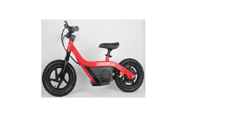 Velocípedo de dos ruedas, sin pedales, asistido de motor eléctrico.
Juguete infantil
Batería de litio 24V 2Ah (posibilidad de 4 Ah)

Marco de aluminio

Motor: 24V 100W

Arranque eléctrico 

Tamaño de los neumáticos: 12” (posibilidad de 14”) 

Velocidad máxima: 12 – 15 Km/h

Altura del asiento: 133 mm

Capacidad máxima de carga: 50 Kg

Freno trasero

Conducción con cadena

Duración de funcionamiento: 30 – 50 minutos

Dimensiones: 928 mm x 508 mm x 579 mm 

Tiempo de carga: 1 – 2 horas

Peso bruto / neto: 13 Kg / 11 Kg

Posibilidad de llantas de aluminio 

Transmisión de una sola velocidad

Dimensiones del embalaje: 97 cm * 22,5 cm * 53 cm