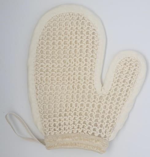Artículo para friccionar en forma de manopla hecha de punto de fibras de sisal, con tejido interior 100% poliéster. Dispone de una cinta para colgar 100% algodón.
Se utiliza en el aseo personal, en la ducha. Para el masaje del cuerpo. Para exfoliar.
Composición: Poliéster y algodón.