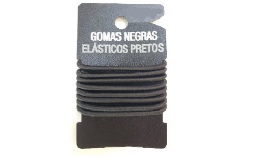 Artículo confeccionado y elástico formado por un tejido tubular de fibras sintéticas (poliéster) combinado con hilo de látex, en forma de anillo. El tejido no es de punto.
Se utiliza para recoger, sujetar el cabello.
Látex y poliéster.