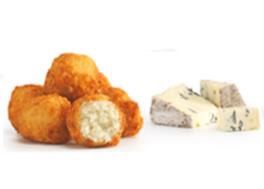 Croquetas de queso azul (menos del 20% en peso de queso) rebozadas con panko (pan rallado japonés). Se presentan congeladas en bolsas de 2 kg, en cajas de 4 bolsas. Es un producto precocinado
Concebido para uso alimentario.
Composición: Leche, harina, nata, aceite, queso azul y panko.