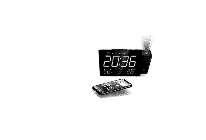 Radio despertador con forma rectangular, que incorpora un sintonizador de FM, pantalla de visualización LED, reloj, alarma, termómetro, temporizador de sueño, medidor de humedad, en la parte superior dispone de un mini proyector que únicamente sirve para proyectar la hora, permite cargar un teléfono celular a través del puerto USB que incorpora.
Funciona conectado a una fuente de alimentación externa de CC de 5 V o mediante 4 pilas AA.
Dimensiones (en cm): 17 x 3 x 9.
Peso: 290 g.