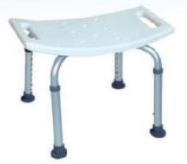 Taburete con armazón metálico y asiento rectangular de plástico. Se presenta desmontado, y tiene capacidad máxima de 100 kg. Altura regulable. No dispone de respaldo, pero sí de agujeros de drenaje.
Se utiliza para sentarse en el baño o en la ducha y facilitar el asiento a personas con dificultades de movimiento en la limpieza personal.
El asiento es de plástico y el armazón de aluminio.