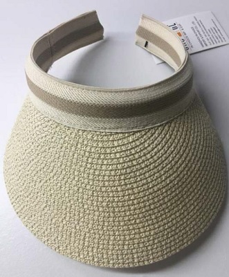 Visera fabricada con un 88% papel y un 12% poliéster sujeto a una banda textil tipo diadema de media luna.
Se utiliza para proteger la vista de la luz del sol.
La banda textil está hecha de 84% poliéster  16% elastodieno y la visera 88% papel y 12% poliéster.