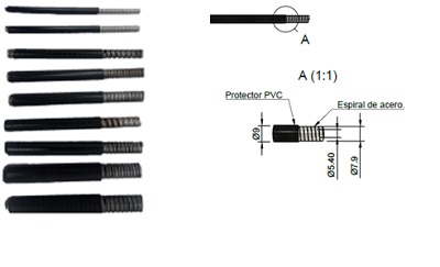 Fundas de acero de tipo incompresible constituidas por un fleje de acero con un contenido mínimo de carbono de 0,50 enrollado en espiral.
Se utilizan en la fabricación de accionamientos mecánicos por cable en automoción.
Se presentan con distintas medidas y recubiertas exteriormente de PVC.