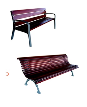 Banco con las patas de fundición de hierro ductil (grafito esferoidal) y con el asiento y el respaldo de madera. Las patas, colocadas una en cada extremo, sirven de soporte para el asiento y respaldo. Se presenta para su venta al por menor en tres formatos. Las medidas son distintas para cada uno de los modelos (625 x755 x 1800, 670 x 840 x 1800 y 715 x 785 x 1960 mm).