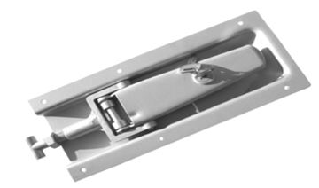 Dispositivo de cierre de tipo palanca con cerradura incorporada, en chapa de acero cincada.
Se utiliza en vehículos no automóviles (remolques) para cerrar la puerta trasera.
Tiene una longitud de 275 mm y una anchura de 120 mm.