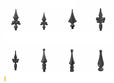 Elementos ornamentales de acero obtenidos por estampación, puntas de lanza (FLA) que se incorporan en cancelas, balcones, rejas y otras construcciones metálicas, pero sin formar parte de la estructura.
Se identifican con su denominación y un código que se inicia con las tres letras del artículo (FLA) y otros tres números.