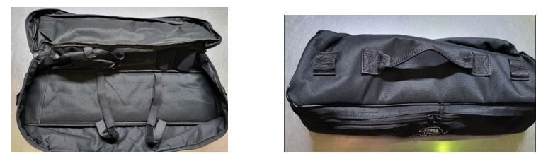 Bolsa con superficie exterior e interior textil, hecha de tejido de poliéster. Dispone de asa y de cremallera para su cierre. El interior de la bolsa incorpora compartimentos, alguno de ellos con tira de sujeción. La parte central tiene unas tiras de sujeción para una herramienta de mayor volumen.
Se utiliza para guardar diferentes herramientas del vehículo.
Poliamida