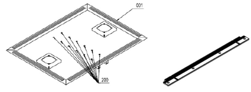 Kit compuesto por 3 tipos de piezas (5 piezas en total) de aluminio, que forman el sistema de cierre del habitáculo de extintores. Se compone de la tapa que cierra el hueco y 4 embellecedores que se usan como marcos, tienen una función estética y decorativa, al cubrir la periferia y tapar irregularidades en los bordes. Véanse las ilustraciones.
Se usa para para cerrar el alojamiento de los extintores que llevan, por normas de seguridad, las unidades de un tren, coches bien de carga o bien de pasajeros o bien en el habitáculo de una locomotora.
El conjunto se presenta en una caja por cada kit, conformando las piezas necesarias para dicho conjunto, es decir, los 5 componentes embolsados individualmente cada uno en su bolsa de protección.
Medidas de la tapa: 831 x 612 x 63,5 mm.