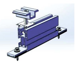 Kit compuesto por los siguientes componentes:
	1X rail aluminio (EN AW-6060) 50X26X120 mm 
	1X chapa de 22,5X4,6X200 mm
	2X tornillo auto taladrante 5.5X25 C/A DIN-7504-K+ARVUL 
	1X almohadilla de goma 22,5X3,8X200 mm 
	1X unión intermedia AL-6005-T5/SUS304
	1X tonillo Allen DIN 912 M8 A2
	1X tuerca carril de aluminio AL-6005-T5 
	1X arandela Grower acero DIN 127 M8 A2
	1X clip cuadrado metálico
Se utilizan para la fijación intermedia de los módulos solares a las cubiertas.
El producto denominado “rail de aluminio” es un perfil de la aleación de aluminio – silicio EN AW-6060, estirado y extrudido. Constituye el elemento principal del kit, se utiliza como base para contener las grapas de fijación de los módulos y a su vez fijar estos a la cubierta destinada.
Se presenta empaquetado en cajas con 40 unidades.