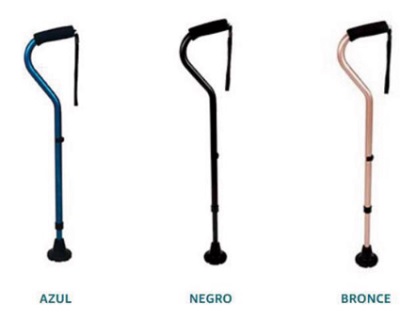 Bastones extensibles fabricados en aluminio (395 g) que soportan un peso máximo de usuario de 125 kg.
Formados por: empuñadura ergonómica con 10º de inclinación para adaptarse al ángulo fisiológico de la muñeca del usuario, cinta de nylon para la muñeca que facilita el transporte, contera ancha de caucho 100% natural y sistema de regulación en altura con 9 orificios y ajuste con clip para fijación. Para usuarios de alturas entre 150 a 190 cm.
Tiene un punto de gravedad centrado que permite que el bastón se mantenga de pie solo. 
Todos los modelos vienen acompañados de un manual de usuario que proporciona la información sobre ajustes y las instrucciones de uso.
Concebido como soporte mientras se anda. Se trata de dispositivos para ser utilizados con fines médicos para tratar y/o aliviar una enfermedad, discapacidad, lesión o estado patológico.