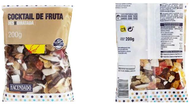 Mezcla de frutas deshidratadas en trozos. Se presenta en bolsas de 200 gramos.
Concebido para uso alimentario.