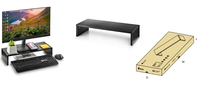 Manufactura de madera MDF consistente en un soporte para monitor de ordenador.
Se utiliza como soporte de monitor de ordenador.
la madera MDF está compuesta de fibras 82%, resinas sintéticas 9%, Agua 8% y parafinas 1%.
Se presenta en su caja, desmontado y acondicionado para la venta al por menos, incluye todos los tornillos y tuercas necesario para su montaje por parte del usuario.
