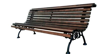 Banco con respaldo, las patas y la estructura que soporta el respaldo son de fundición de hierro ductil (grafito esferoidal).  El respaldo y el asiento son de madera de pino o tropical. No dispone de apoyabrazos.
Se utiliza como asiento.
El armazón es de metal y el respaldo y asiento de madera.