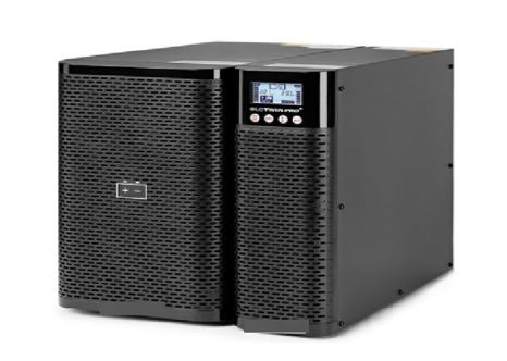 Sistema de alimentación ininterrumpida tipo online que realiza una doble conversión de la corriente, tiene función de conversor de frecuencia, etc. Se presenta en formato torre, con dimensiones que van desde 356 x 144 x 228 mm hasta 815 x 250 x 826 mm y admite la configuración en paralelo. Las salidas de corriente pueden ser tanto en toma europea (Schuko), como en toma IEC o en bornes de conexión, dependiendo del modelo. Se destina a utilizarse en sistemas informáticos y de telecomunicaciones e incorpora una pantalla gráfica orientable, interfaces de comunicaciones serie e USB, software de monitorización, baterías reemplazables, etc.
Asegura un suministro de energía eléctrica por tiempo limitado en caso de corte de corriente.