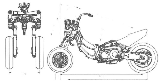 Vehículo automóvil para dos plazas con motor de combustión interna de ignición, bicilíndrico en línea, cilindrada 550 cm3, manillar de dirección, frenos ABS y CBS, velocidad máxima 158 km/h, transmisión automática sin marcha atrás ni deferencial. 
Dispone de tres ruedas con una configuración (2+1), es decir, dos ruedas en el eje delantero y una en el trasero. Las ruedas delanteras son las directrices y la trasera la motriz. 
El sistema de dirección encargado de proporcionar un ángulo de giro determinado a cada una de las ruedas directrices cuando el vehículo debe describir una curva es mediante un mecanismo conocido como trapecio de Ackermann.
Se destina únicamente al transporte de personas.
Dimensiones (Length x Width x Height): 2140 x 800 x 1485 mm.
Peso: 357 kg.
Potencia: 37,5 kW.